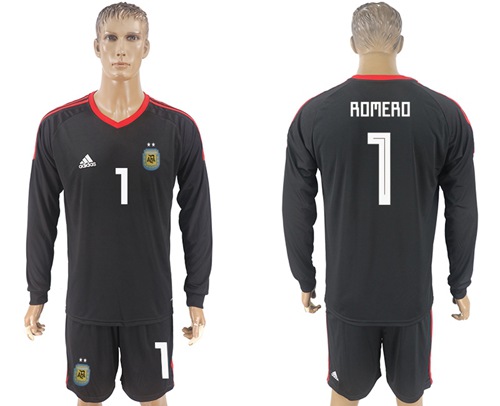 Argentina #1 Romero Black Long Sleeves Goalkeeper Soccer Country Jersey